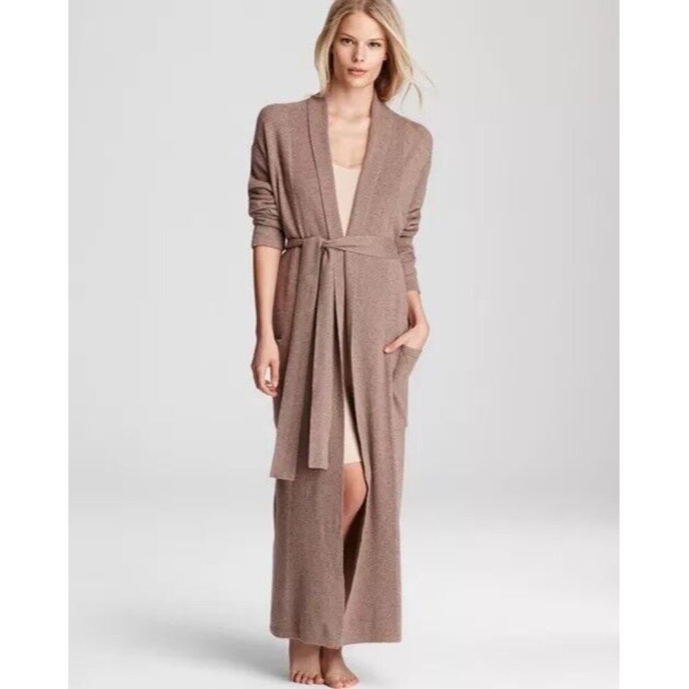 ARLOTTA LUXURY 100% CASHMERE LONG ROBE TAN / BROWN $695 Size L *see description*